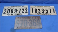3 Vintage PA Temporary License Plates