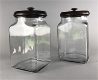 Pair of Glass Canisters with Wood Lids