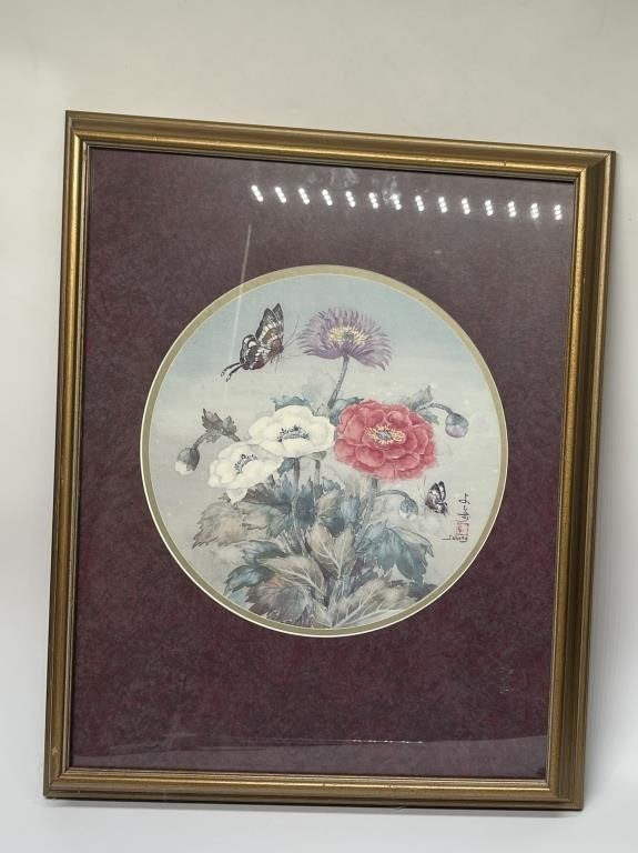 VIntage Butterfly & Flower Framed Asian Print
