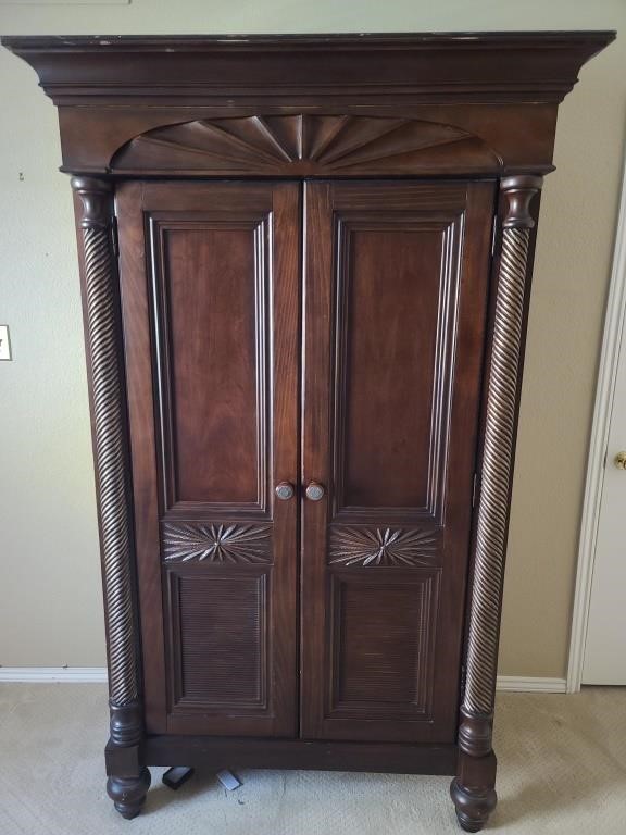 Heavy Wood Gentleman's Armoire w/ TV Cutout &