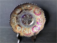 Vintage Dragon & Lotus Carnival Glass Bowl