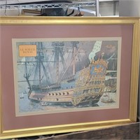 Ship print, "Le Soleil Royal",  gold frame
