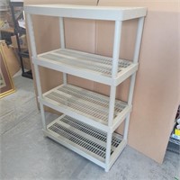 Plastic 4 shelf storage rack measures 55"h 18"d