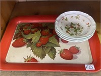 Nice Vintage Strawberry Tray and 3 Hankook Strawbe