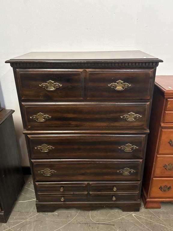 Dark Knotted Pine 5 Drawer Chest