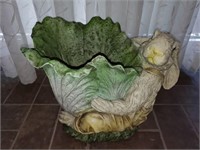 Plaster/Resin Bunny with Cabbage Leaf Planter