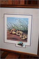Framed waterfowl print of baby ducks and a