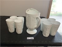 Milk Glass Pitcher & Goblets