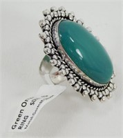 Green Onyx Ring, Size 6 - Metal: German Silver