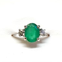 Certified 10K  Emerald(1.1ct) Diamond(0.18ct) Ring