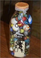 Vtg Marbles in Vtg Hoppy's Favorite Milk Bottle