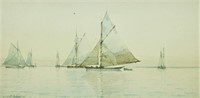 HA Simon Watercolor of Sailboats in Harbor