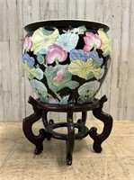 Large Floral Lotus Flower Lily Pad Planter & Stand