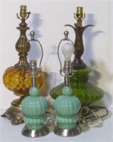 (E) Lamps. Glass Lamp ,  Green & Gold W/ Gold