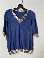 Vintage 70s V Neck Shirt Blue