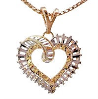 Two-Tone Diamond Cut Heart Pendant 10k Gold