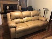 Beige Leather Reclining Sofa