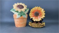 Ceramic Sunflower Cookie Jar and Plates