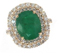 14k Gold 6.29 ct Natural Emerald & Diamond Ring