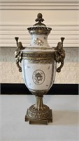 Very Unique Porcelain on Brass Urn