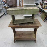 (2) Primitive Bench and table. Barn wood.