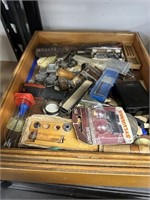 DRAWER W MISC CLOCK PARTS TOOLS