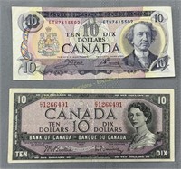 (2) 1954 & 1971 Canada 10 dollar notes, Billets