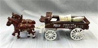 Metal horse & wagon with produce, Cheval et