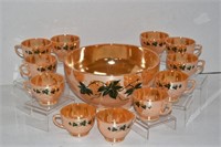 Vtg Fire King Peach Lustre Ivy Punch Bowl, 11 Cups