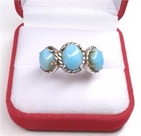 Sterling Larimar 3-Stone Ring.  Ring is size 9