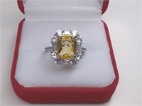 Sterling Yellow Citrine Vintage Style Emerald Cut