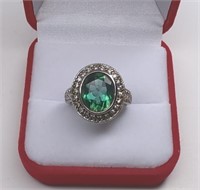 Beautiful Sterling Emerald White Sapphire Ring.