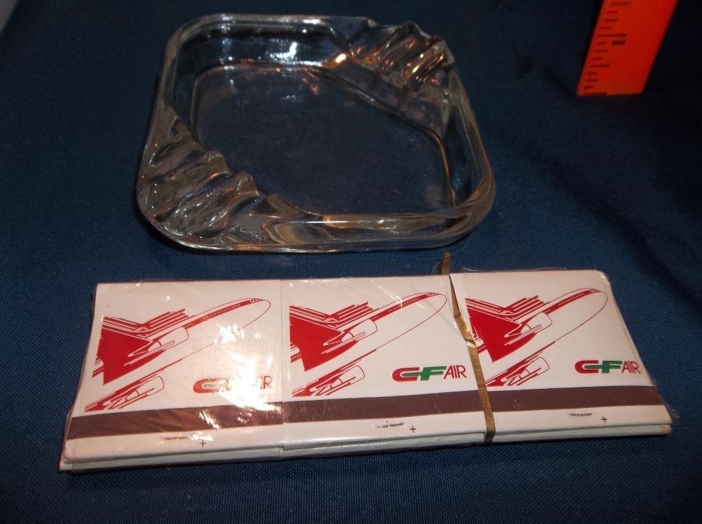 Retro Glass Ashtray w/ CF Air Freight Match Books