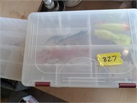 2 small plastic tackle caddies with lures