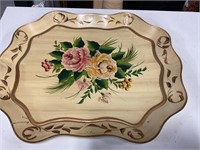 Vintage handpainted metal tray 21”x17”