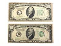 2 US Currency $10 Bills 1934