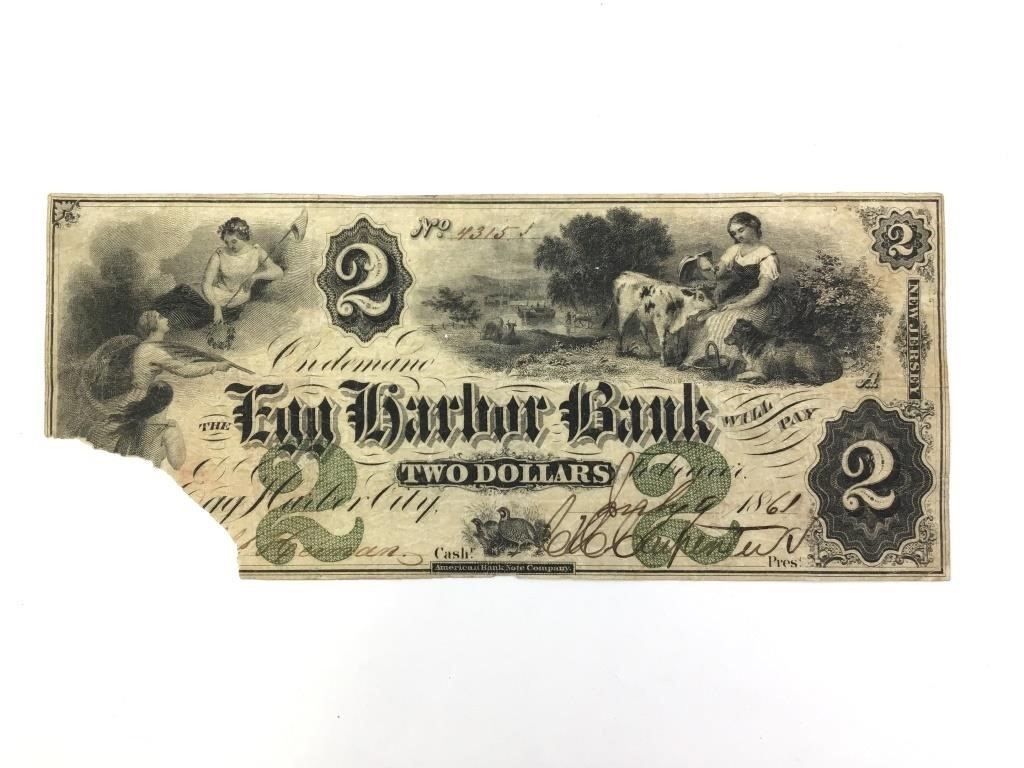 $2 Obsolete Currency Egg Harbor Bank NJ 1861