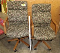 2 - floral chairs, adjustable height, wooden arms