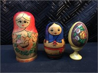 LOT of 2 Russian Matroyska Nesting Dolls and Egg