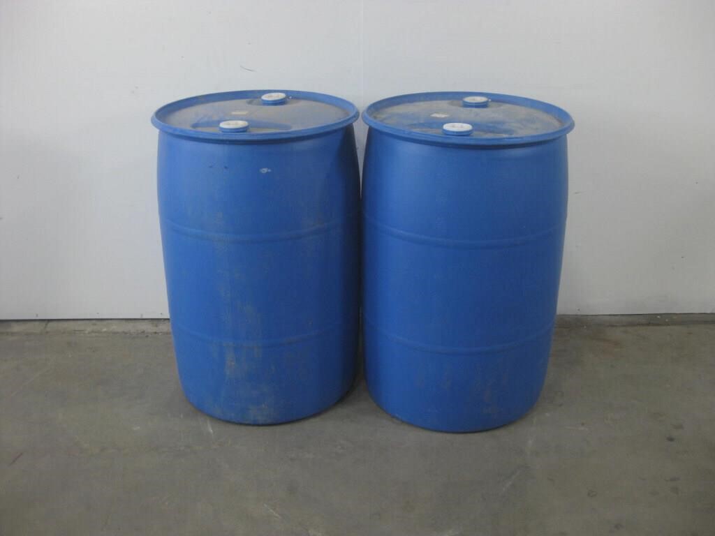 Two 55 Gallon Large Plastic Barrels