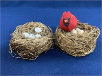 (2) Bird Nests with egg and Cardinal