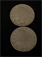 Pair of Antique 5C Liberty V Nickel Coins- 1907,