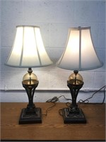 Pair 24.5" Table Lamps w/ Glass Sphere Decor