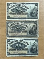 3- 1900 Cdn 25 Cent Paper Money