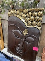 WOOD CARVED 3 PANEL BUDDHISM WALL HANGING