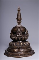 Qing Chinese Bronze Pagoda w Buddhas