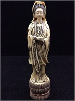 Signed Chinese Carved Figure. 8in H. Missing one