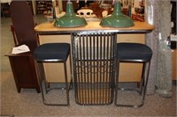 3pc Oak & Metal Wine Bar w/ stools by Sheraton
