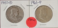 2X BID - 1957-D, 1961 FRANKLIN HALF DOLLARS