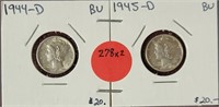 2X BID - 1944-D, 1945-D BU MERCURY DIMES
